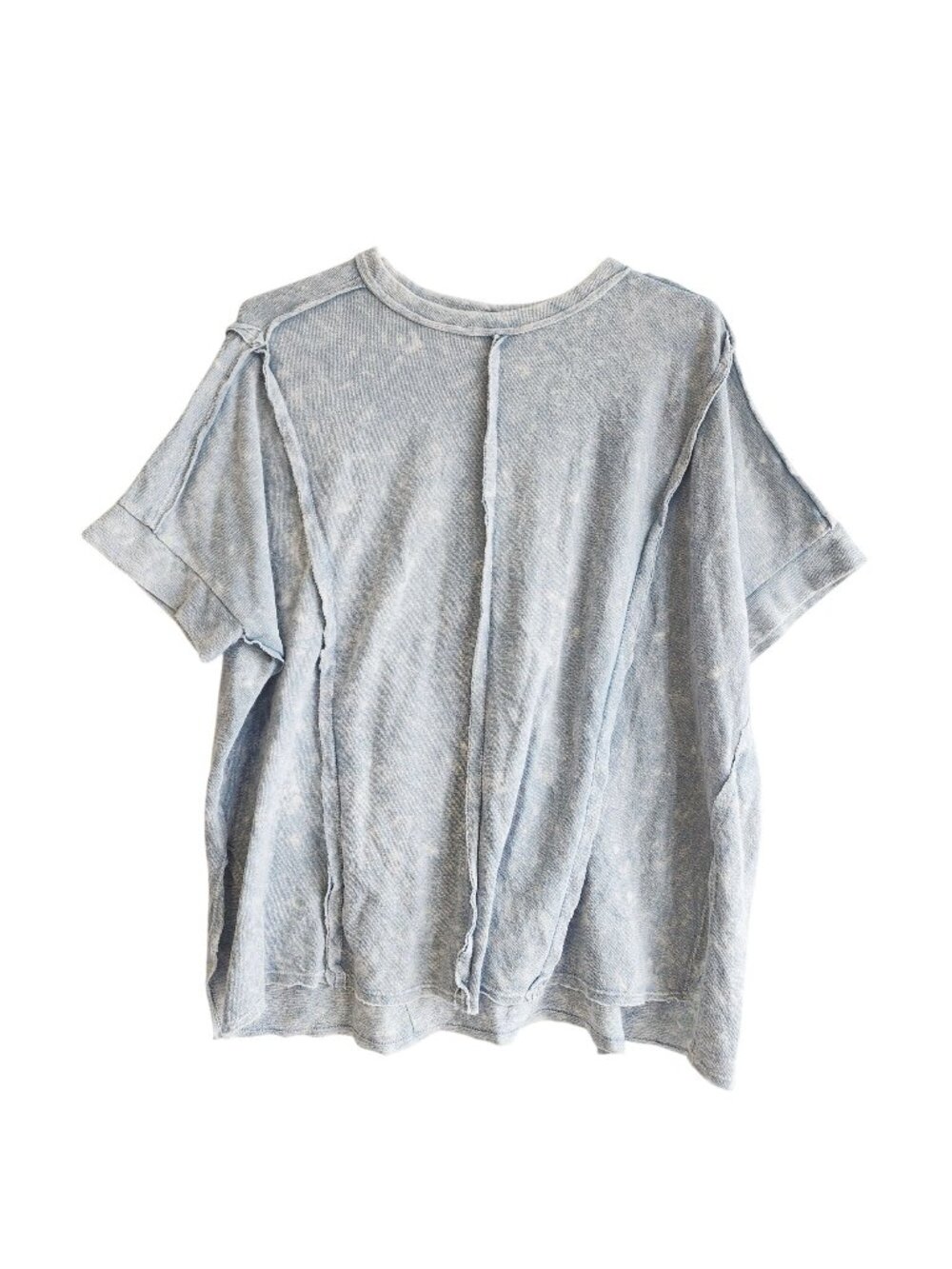 Distressed Light Blue Short Sleeve TShirt  Raw Edges & Oversized Fit  Size S